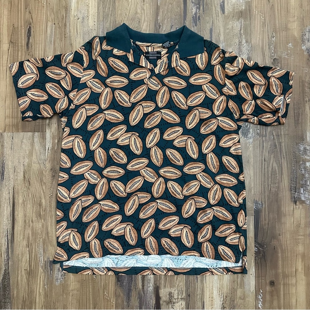 VTG 80s 90s Brown & Green Football All American Polo Shirt